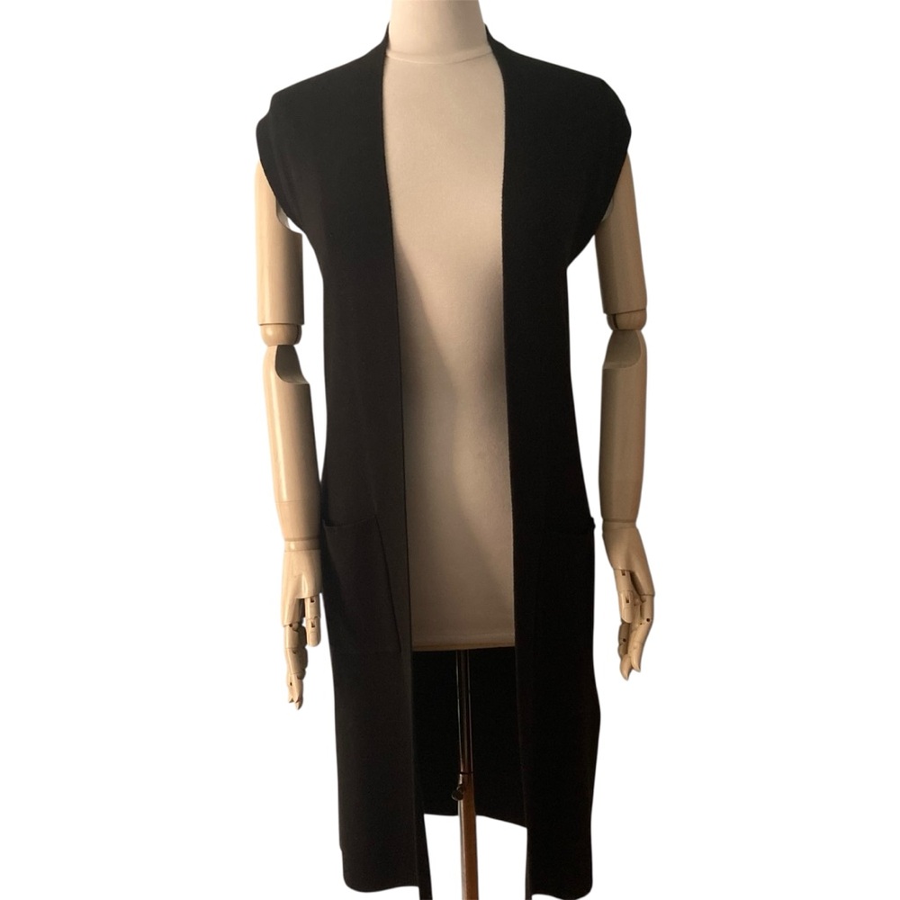 TWIK | Long Sleeveless Duster - Open Front Vest with Patch Pockets - S